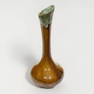 Vintage Anna VAN BRIGGLE BUD VASE Art Pottery Brown Drip Glaze 7"‎ Tall